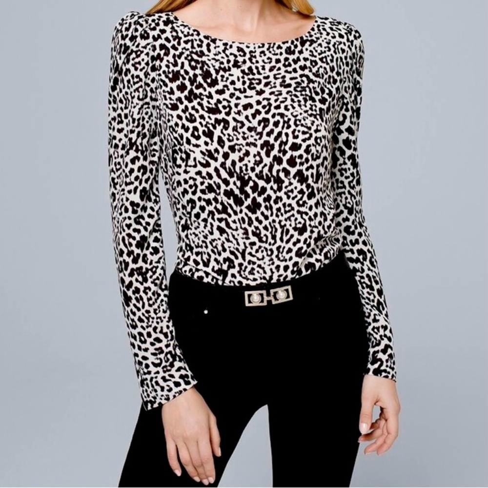 WHBM - White and Black Leopard Print Blouse
